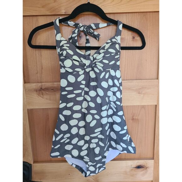 Boden Polka Dot One Piece Swimsuit Sz 4 Sweetheart Neckline Halter Adjustable S - Picture 1 of 6